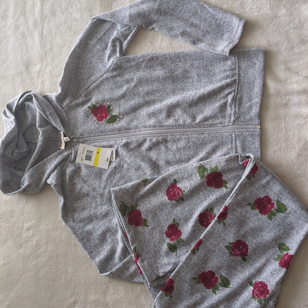 Self Esteem Girls Matching Set Size Medium Rose Zip Up Sweatshirt & Flare Pants